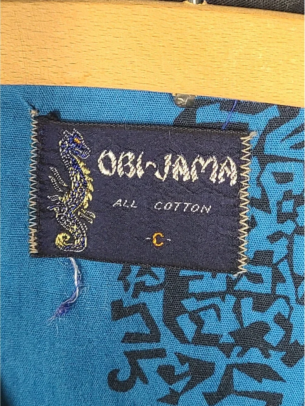 Vtg 60s Obi-Jama Pajama Robe Shirt XXL Blue Cotton Novelty Print Mens Unisex